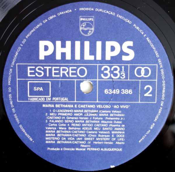 Maria Bethânia e Caetano Veloso - Ao Vivo | Philips (6349 386) - 4