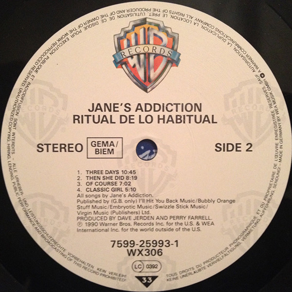 Jane's Addiction - Ritual De Lo Habitual | Warner Bros. Records (7599-25993-1) - 2