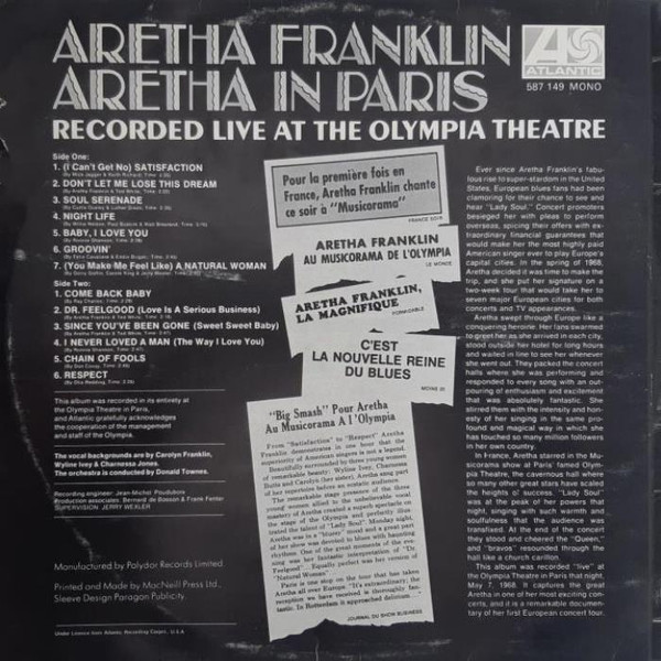 Aretha Franklin - Aretha In Paris | Atlantic (587 149) - 2 Aretha Franklin - Aretha In Paris | Atlantic (587 149) - 2