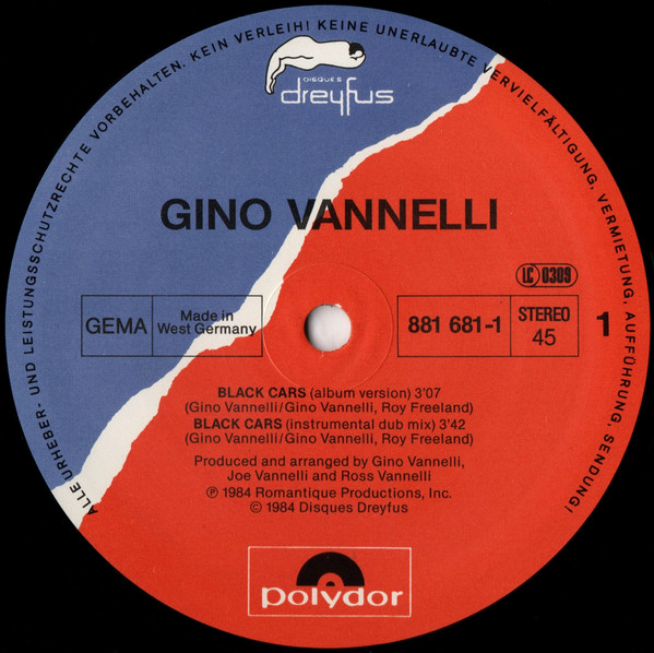 Gino Vannelli - Black Cars | Disques Dreyfus (881 681-1) - 3 Gino Vannelli - Black Cars | Disques Dreyfus (881 681-1) - 3