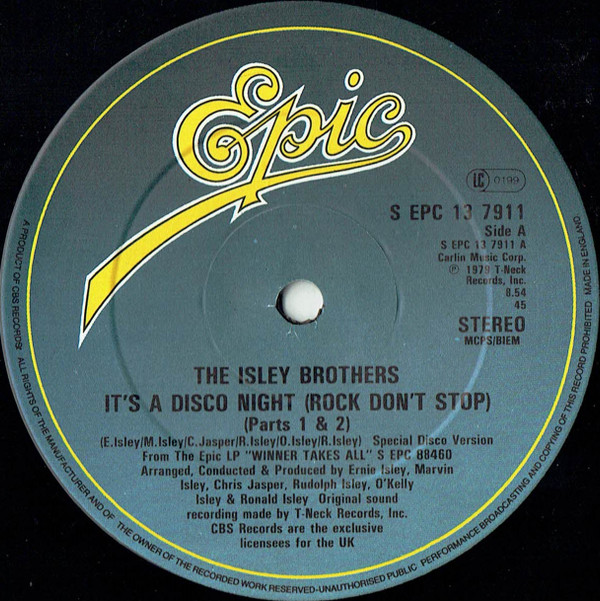 The Isley Brothers - It's A Disco Night (Rock Don't Stop) (Parts 1 & 2) | Epic (S EPC 13 7911)