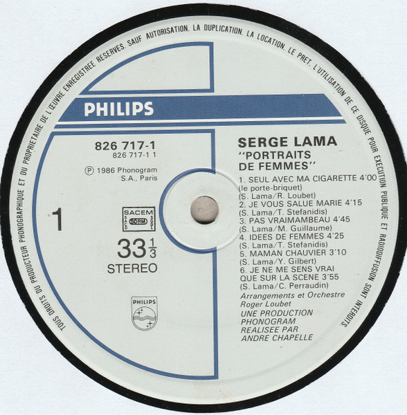 Serge Lama - Portraits De Femmes | Philips (826 717-1) - 2