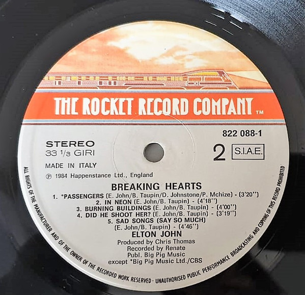Elton John - Breaking Hearts | The Rocket Record Company (822 088-1) - 4 Elton John - Breaking Hearts | The Rocket Record Company (822 088-1) - 4
