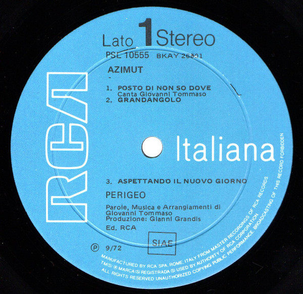 Perigeo - Azimut | RCA Italiana (PSL 10555) - 4