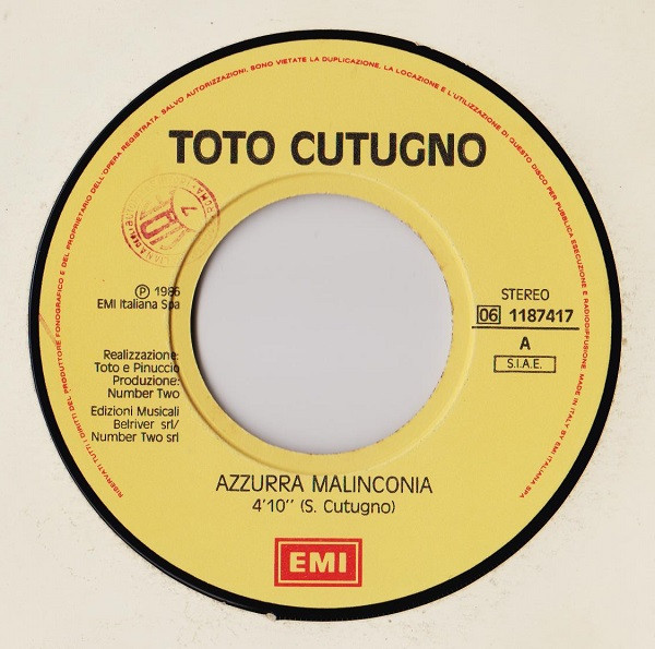 Toto Cutugno - Azzurra Malinconia | EMI (06 1187417) - 3