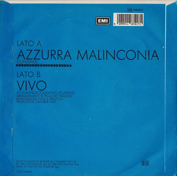 Toto Cutugno - Azzurra Malinconia | EMI (06 1187417) - 2
