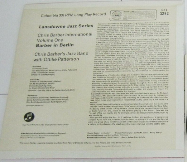 Chris Barber's Jazz Band with Ottilie Patterson - Barber In Berlin | Columbia (SCX 3282) - 2