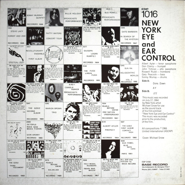 Albert Ayler , Don Cherry , John Tchicai , Roswell Rudd , Gary Peacock , Sunny Murray - New York Eye And Ear Control | Base Record (ESP 1016) - 2