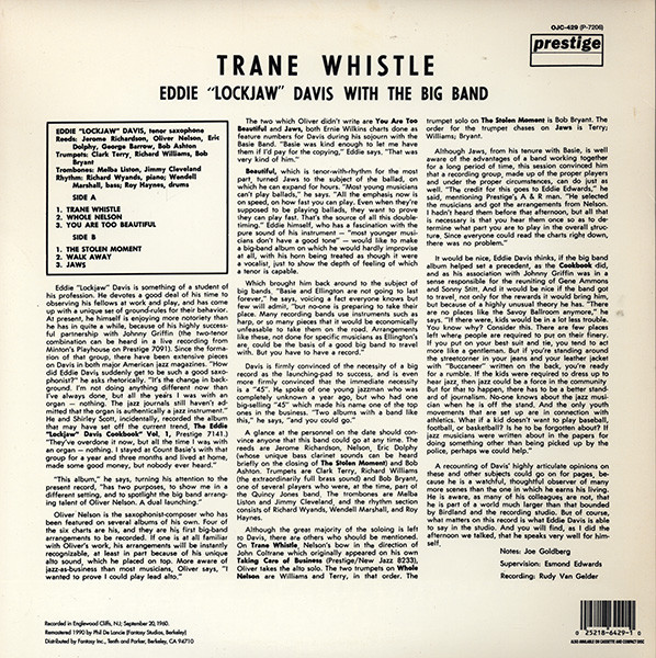Eddie "Lockjaw" Davis Big Band - Trane Whistle | Original Jazz Classics (OJC-429) - 2