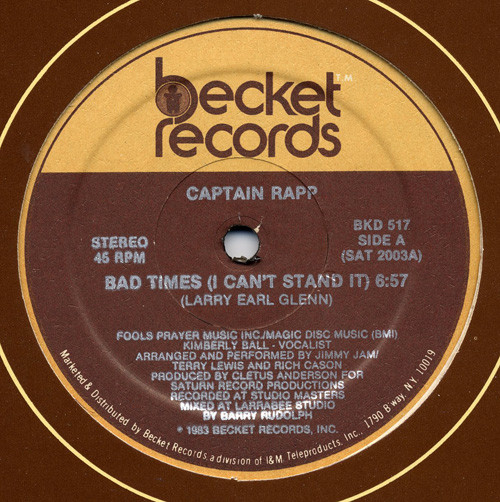 Captain Rapp - Bad Times (I Can't Stand It) | Becket Records (BKD 517) Captain Rapp - Bad Times (I Can't Stand It) | Becket Records (BKD 517)