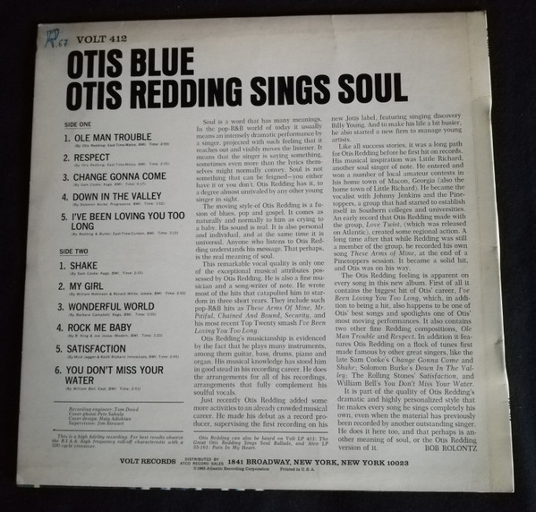 Otis Redding - Otis Blue / Otis Redding Sings Soul | Volt (VOLT 412) - main