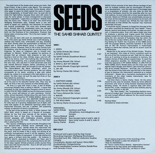 The Sahib Shihab Quintet - Seeds | Rearward (RW122LP) - 3