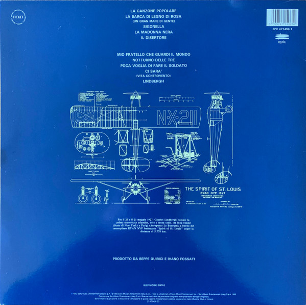 Ivano Fossati - Lindbergh Lettere Da Sopra La Pioggia | Epic (EPC 471496 1) - 2