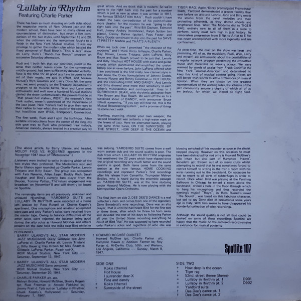 Charlie Parker - Lullaby In Rhythm | Spotlite Records (Spotlite 107) - 2 Charlie Parker - Lullaby In Rhythm | Spotlite Records (Spotlite 107) - 2