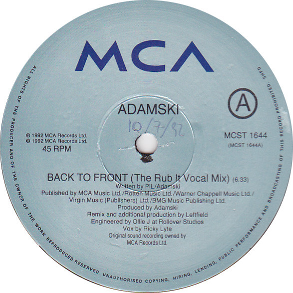 Adamski - Back To Front | MCA Records (MCST 1644) - 4