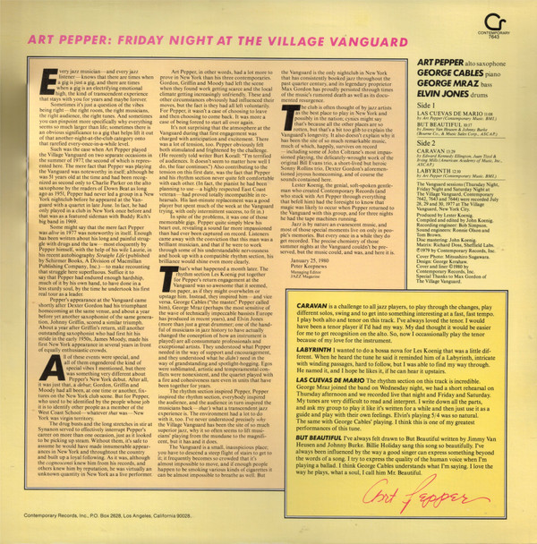 Art Pepper - Friday Night At The Village Vanguard | Contemporary Records (7643) - 2