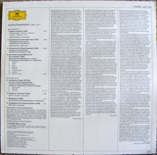 Igor Stravinsky - Ensemble Intercontemporain , Pierre Boulez - Ebony Concerto - Dumbarton Oaks - Chamber Works | Deutsche Grammophon (2531 378) - 2 Igor Stravinsky - Ensemble Intercontemporain , Pierre Boulez - Ebony Concerto - Dumbarton Oaks - Chamber Works | Deutsche Grammophon (2531 378) - 2