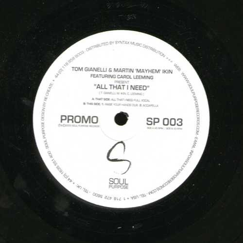 Tom Gianelli & Martin Ikin - All That I Need | Soul Purpose (SP-003)