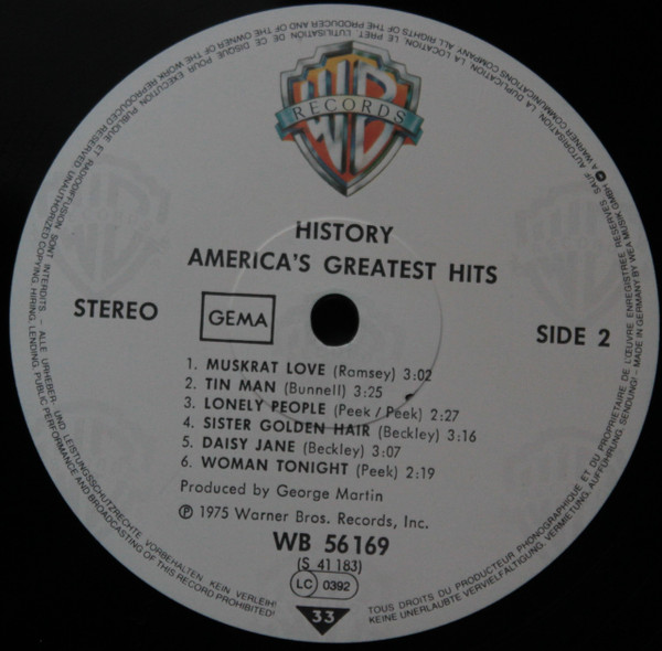 America - History · America's Greatest Hits | Warner Bros. Records (WB 56 169) - 4