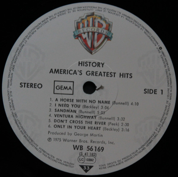 America - History · America's Greatest Hits | Warner Bros. Records (WB 56 169) - 3