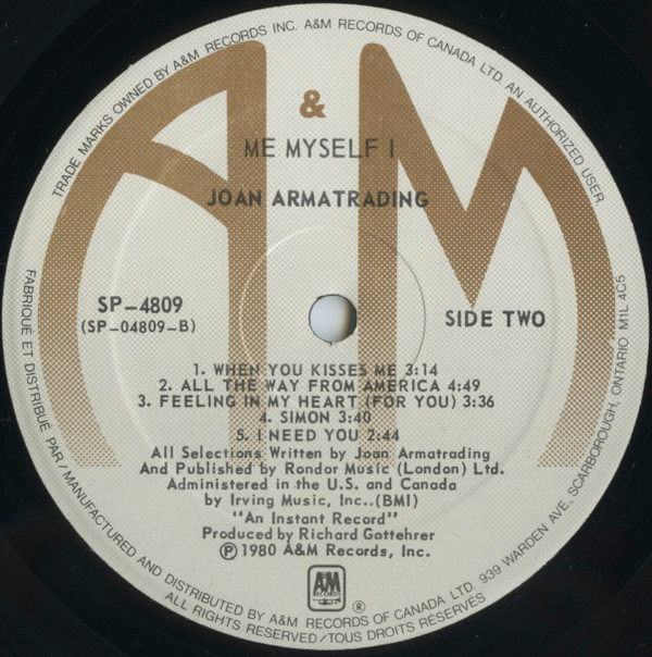 Joan Armatrading - Me Myself I | A&M Records (SP-4809)