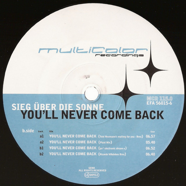 Sieg Über Die Sonne - You'll Never Come Back | Multicolor Recordings (MCR 115.0) - main Sieg Über Die Sonne - You'll Never Come Back | Multicolor Recordings (MCR 115.0) - main