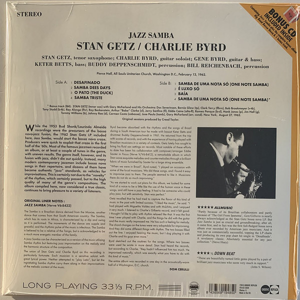 Stan Getz , Charlie Byrd - Jazz Samba | Groove Replica (77015) - 2