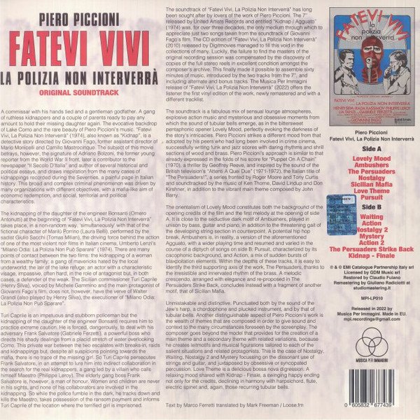 Piero Piccioni - Fatevi Vivi La Polizia Non Interverrà | Musica Per Immagini (MPI-LP010)