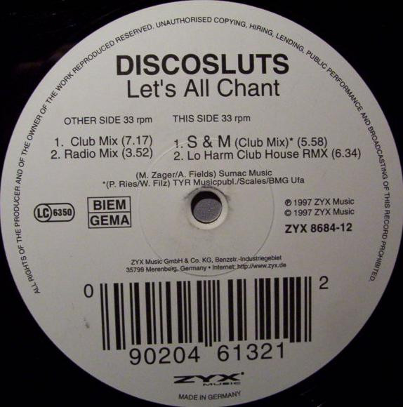 Discosluts - Let's All Chant | ZYX Music (ZYX 8684-12) Discosluts - Let's All Chant | ZYX Music (ZYX 8684-12)