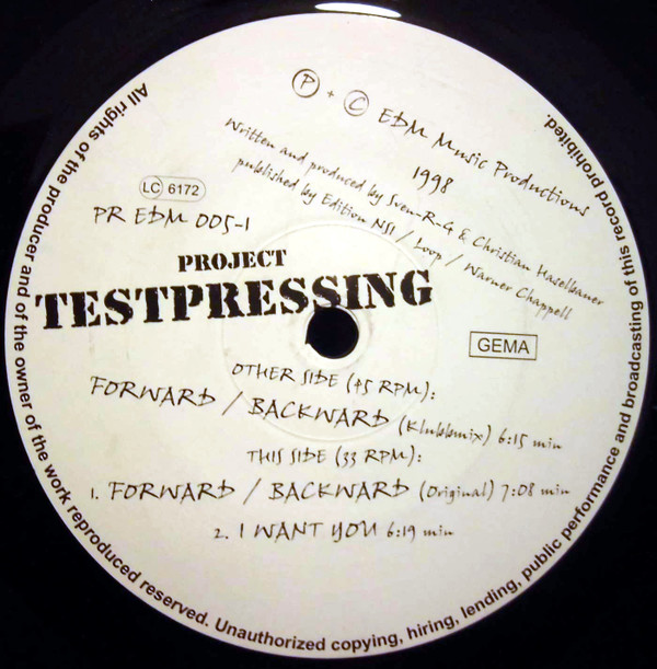 Project Testpressing - Forward / Backward | EDM Progressive (PR EDM 005-1)