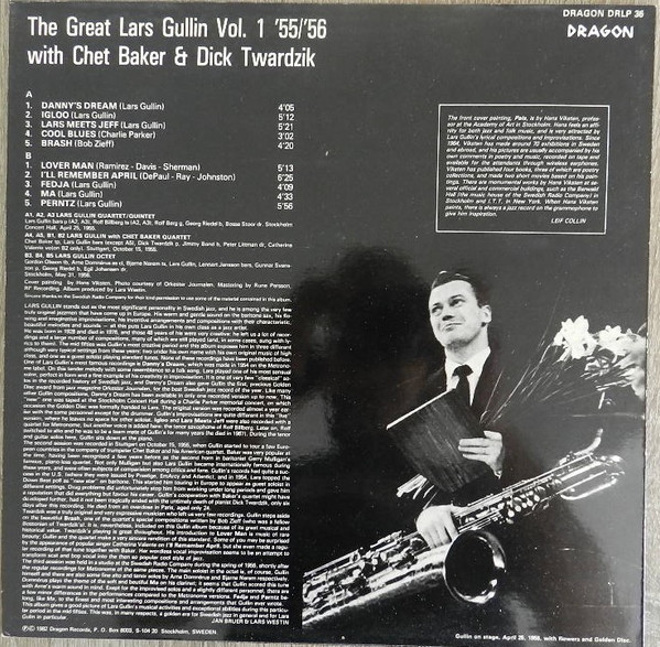 Lars Gullin With Chet Baker & Dick Twardzik - The Great Lars Gullin Vol. 1 '55/'56 | Dragon (DRLP 36) - 2