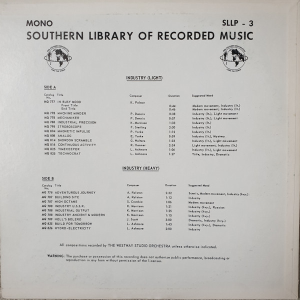The Westway Studio Orchestra - Industry (Light), Industry (Heavy) | Southern Library Of Recorded Music (SLLP 3) - 2
