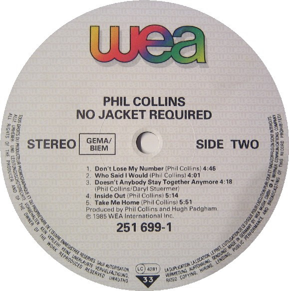 Phil Collins - No Jacket Required | WEA (251 699-1) - 4 Phil Collins - No Jacket Required | WEA (251 699-1) - 4