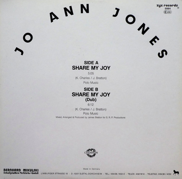 Jo Ann Jones - Share My Joy | ZYX Records (ZYX 5984)