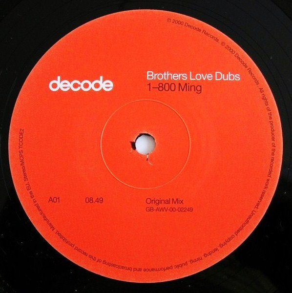 Brothers Love Dubs - 1-800 Ming | Decode Records (TCODE2) - 2