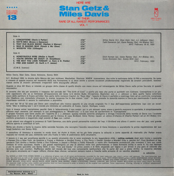 Stan Getz & Miles Davis - Here Are Stan Getz & Miles Davis At Their Rare Of All Rarest Performances Vol. 1 | Kings Of Jazz (KLJ-20013) - 2