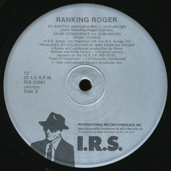 Ranking Roger - So Excited | I.R.S. Records (IRS-23867) - 2