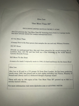 Alex Lee - One More Time EP | Not On Label (OMT 001) - 2