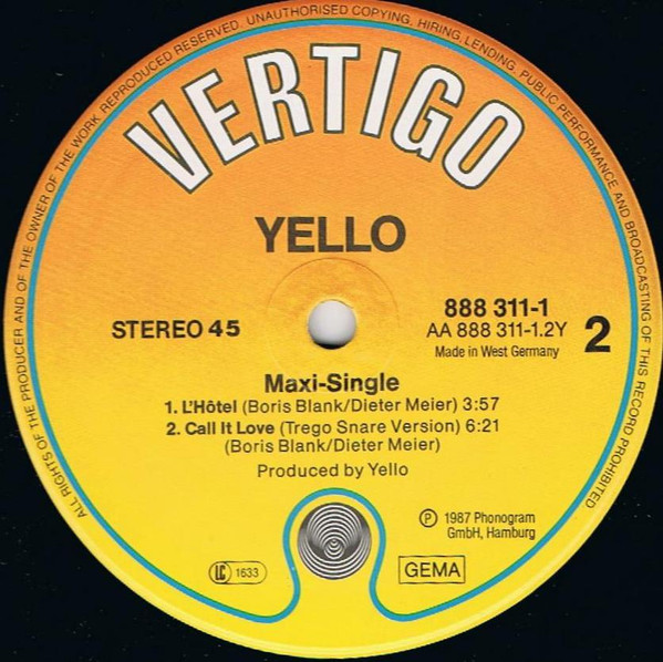 Yello - Call It Love | Vertigo (888 311-1) - 4