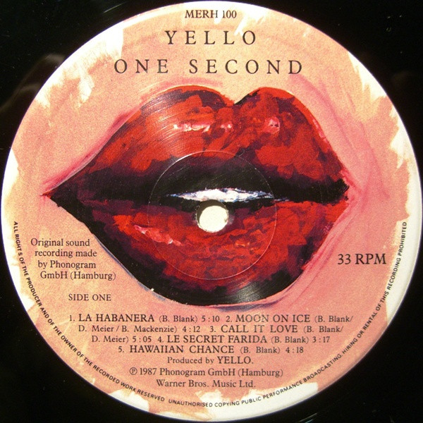 Yello - One Second | Mercury (MERH 100) - 3