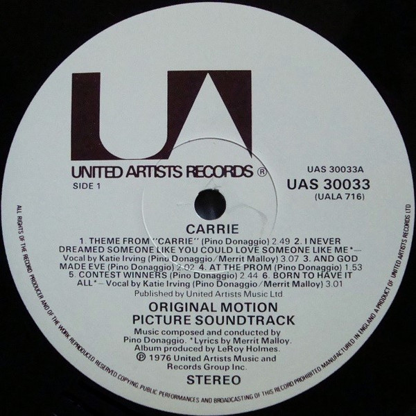 Pino Donaggio - Carrie (Original Motion Picture Soundtrack) | United Artists Records (UAS 30033) - 2