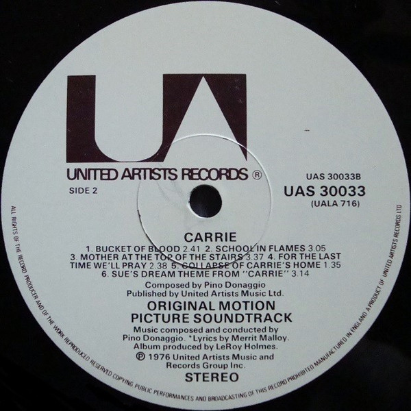 Pino Donaggio - Carrie (Original Motion Picture Soundtrack) | United Artists Records (UAS 30033) - 3