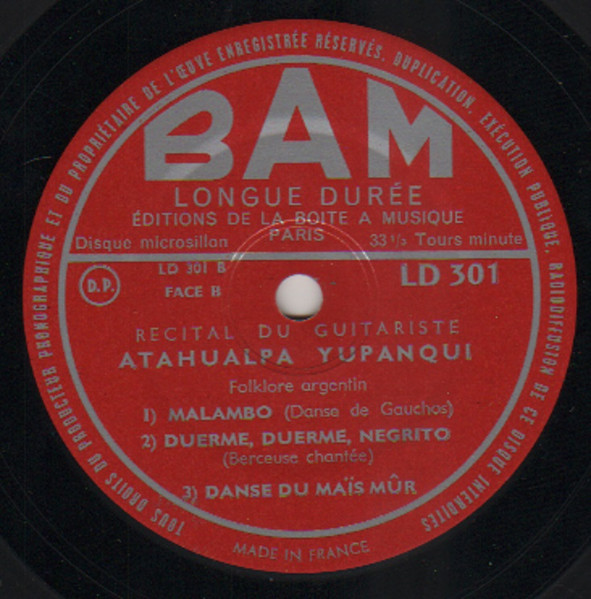 Atahualpa Yupanqui - Récital Du Guitariste Atahualpa Yupanqui Sur Des Thêmes Du Folklore Argentin | BAM (LD 301) - 4