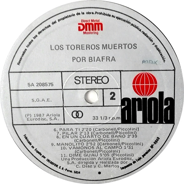 Los Toreros Muertos - Por Biafra | Ariola (5A 208575) - 4