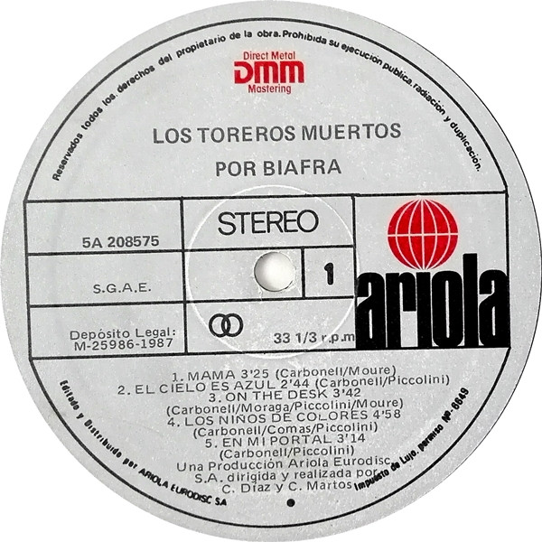 Los Toreros Muertos - Por Biafra | Ariola (5A 208575) - 3