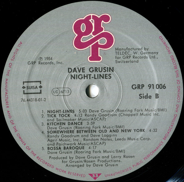 Dave Grusin - Night-Lines | GRP (GRP 91006) - 3 Dave Grusin - Night-Lines | GRP (GRP 91006) - 3