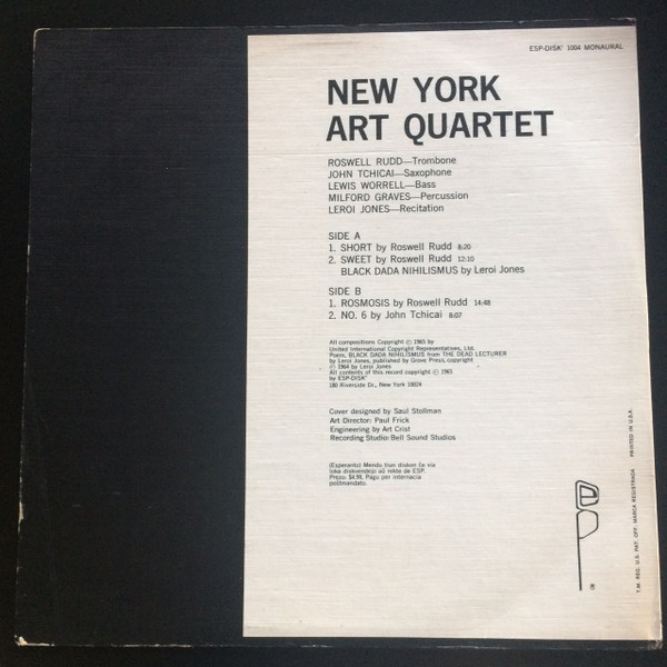 New York Art Quartet - New York Art Quartet | ESP-Disk' (1004) - 2