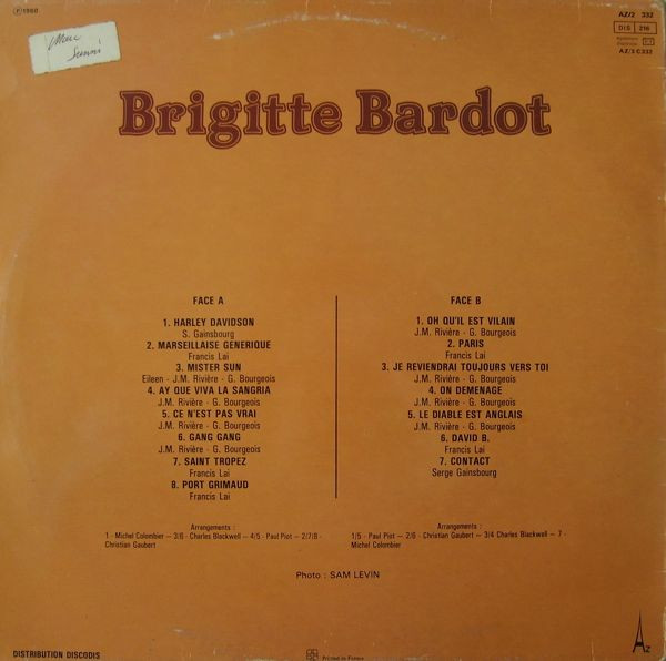 Brigitte Bardot - Brigitte Bardot | Disc'AZ (AZ/2 332) - 2