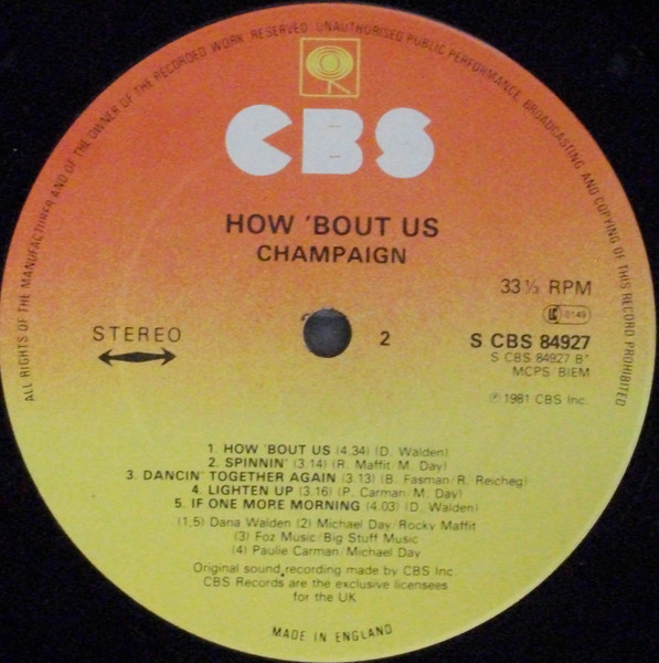 Champaign - How 'Bout Us | CBS (CBS 84927) - 4 Champaign - How 'Bout Us | CBS (CBS 84927) - 4