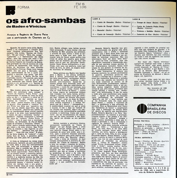 Baden Powell E Vinicius De Moraes - Os Afro Sambas | Forma (FM-16)